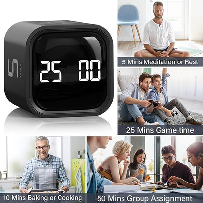 Rotating Pomodoro Timer 5, 25, 10 50 Minutes Preset, Desk Productivity Timer w/Gra vity Sensor, ADHD Tool Cube Countdown, Custom Modes, for Work, Study, Back to School, Kitchen, Black, 2 Pack - Image 9
