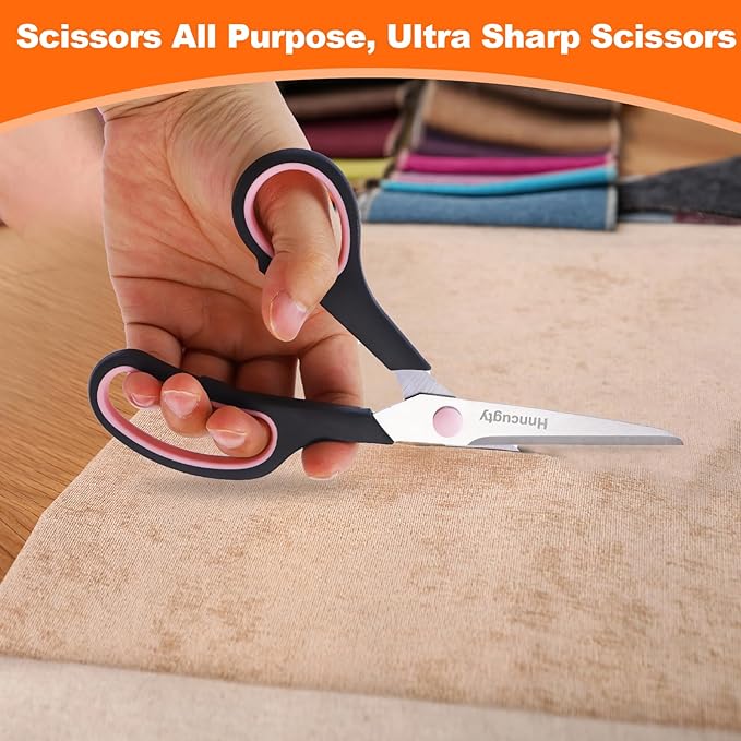 Scissors for Office School Supplies, Hnncugty 8" Scissors All Purpose Bulk Set of 24-Pack, Sharp Shears for Home Craft Sewing Fabric, Middle School Student Teacher Supplies, Comfort Right/Left Handed - Image 6