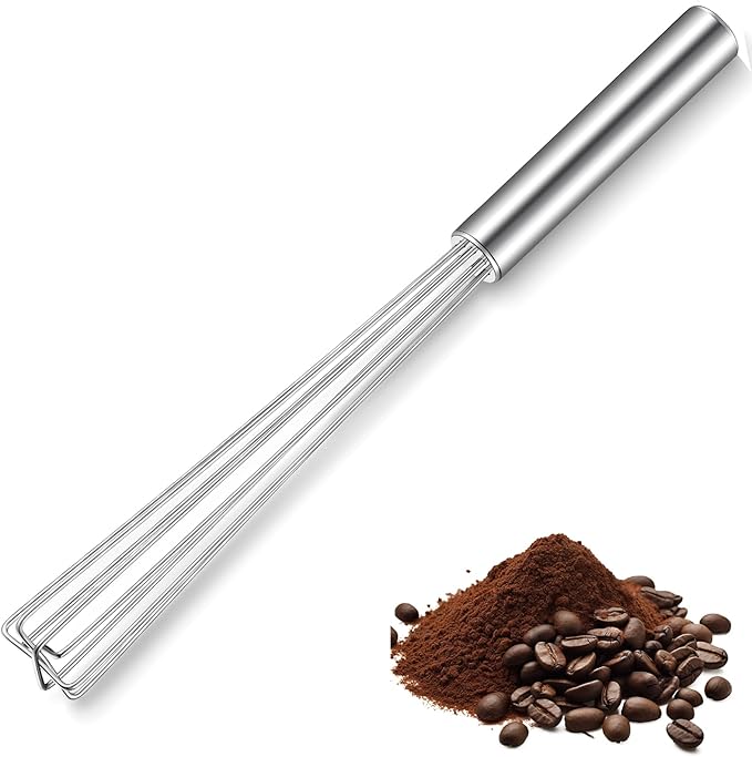 Baderke 1 Pack Espresso Whisk Tool 10.6" Long Handle Mini Whisk for Coffee Stirring Stainless Steel Silver Triangular Design Fit Coffee Chocolate Milk, Mixing Tool for Commercial Home Use by Baderke