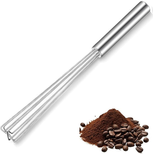 Baderke 1 Pack Espresso Whisk Tool 10.6" Long Handle Mini Whisk for Coffee Stirring Stainless Steel Silver Triangular Design Fit Coffee Chocolate Milk, Mixing Tool for Commercial Home Use by Baderke