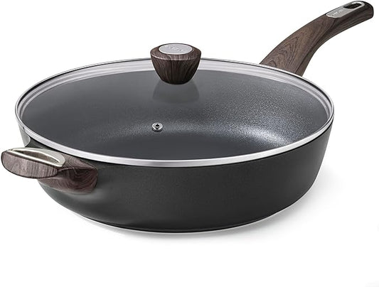 SENSARTE Nonstick Frying Pan Skillet with Lid, 13.3 Inch Large Deep Frying Pan, 6 Qt Non Stick Saute Pan with Cover, Induction Pan, Healthy Non Toxic Cooking Pan with Helper Handle, PFOA PFOS Free by SENSARTE