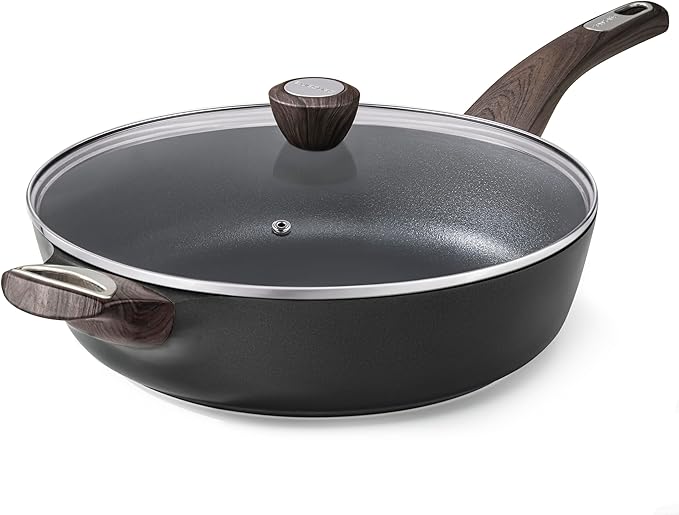 SENSARTE Nonstick Frying Pan Skillet with Lid, 10.5 Inch Deep Frying Pan, 3.8 Qt Non Stick Saute Pan with Cover, Induction Pan, Healthy Non Toxic Cooking Pan with Helper Handle, PFOA PFOS Free by SENSARTE