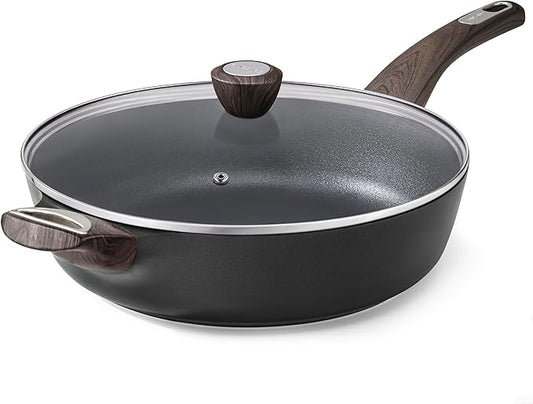 SENSARTE Nonstick Frying Pan Skillet with Lid, 10.5 Inch Deep Frying Pan, 3.8 Qt Non Stick Saute Pan with Cover, Induction Pan, Healthy Non Toxic Cooking Pan with Helper Handle, PFOA PFOS Free by SENSARTE