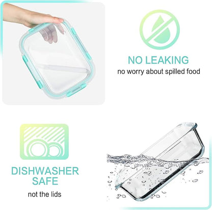 [5-Packs, 36 Oz.] Glass Meal Prep Containers with Locking Lids Glass Food Containers,Airtight Lunch Container,Microwave, Oven, Freezer and Dishwasher (4.5 Cup, Green) - Image 3