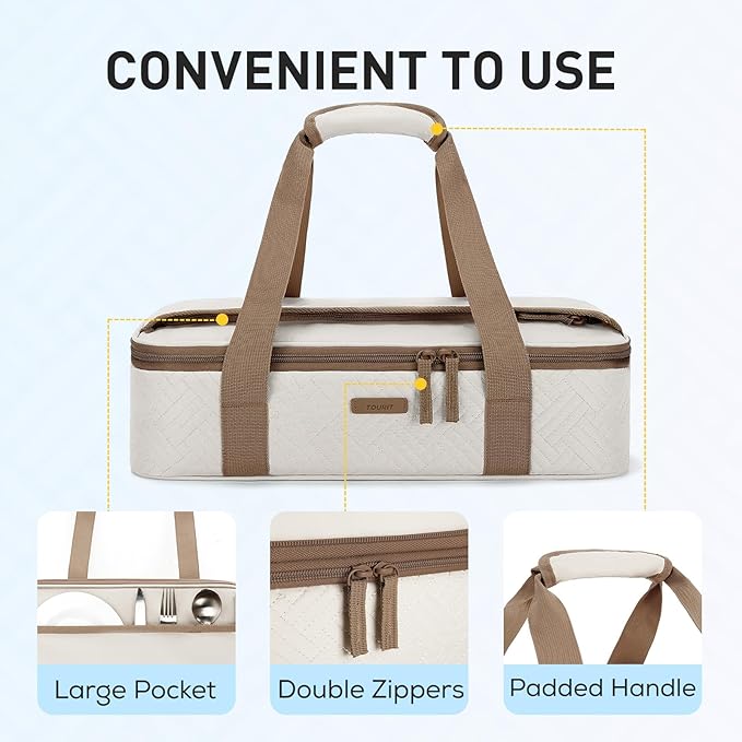 TOURIT Insulated Casserole Carrier for Hot or Cold Food Thermal Food Carrier for Picnic Cookouts Potluck Parties Fits 9" x 13" Baking Dish - Image 4