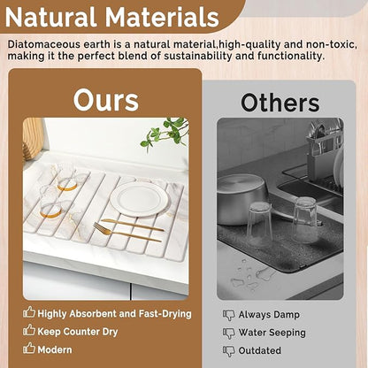 Large Stone Dish Drying Mat for Kitchen Counter,Quick Dry Stone Dishes Mats,Marbled Water Absorbing Diatomaceous Earth Drying Pad for Countertop Bottles Utensils Cups(Yellow White 24"x16"&8"x4") - Image 7
