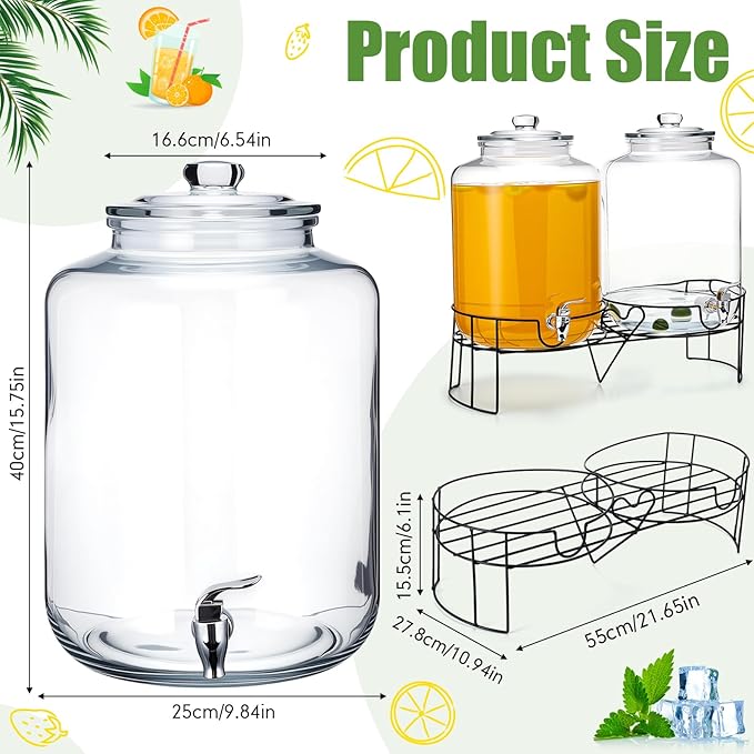 Honeydak 2 Pack 4 Gallon Glass Beverage Dispenser with Stand and Spigot Leakproof Glass Drink Beverage Storage for Valentine's Parties Mason Jar Dispenser with Lids
