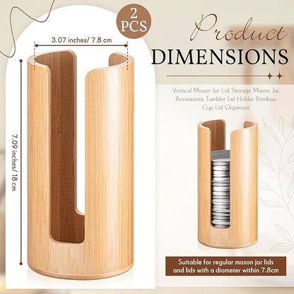 Suclain 2 Pcs Mason Jar Lid Organizer Bamboo Vertical Mason Jar Lid Storage Accessories Tumbler Lids Holder Cup Lids Organizer for Home Kitchen Countertop Cupboard(Only for Regular Mouth) - Image 2