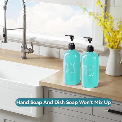 COHOSEGE Glass Soap Dispenser Set 2 Pack,16 Oz Dish Soap Dispenser for Kitchen Sink,Teal Kitchen Accessories and Kitchen Decor,Turquoise Decorations and Kitchen Utensils for Kitchen - Image 5