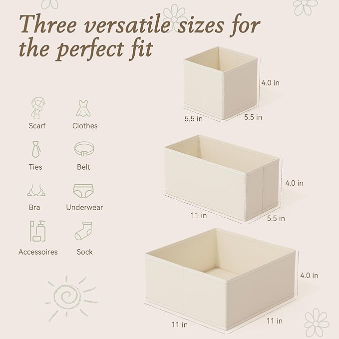 Criusia Drawer Organizer 18-Piece Set, Dresser Organizer for Baby Clothes, Foldable Closet Storage & Drawer Dividers for Underwear, Socks, Nursery (Beige) - Image 2