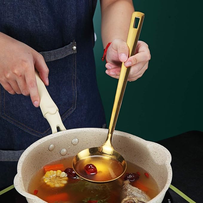 Gold Ladle, Berglander Stainless Steel Kitchen Ladle With Titainium Gold Plating, Soup Ladle, Cooking Ladle, Metal Soup Spoon For Cooking, Dishwasher Safe, Easy to Clean - Image 8