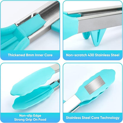 5-Pack Silicone Tongs for Cooking,Maywe Tanso 4PCS 13-Inch Kitchen Tongs with Silicone Tips,Nonstick Stainless Steel Tong for Steak Pie Pizza Pasta Spaghetti Salad BBQ Buffet,Plus Brush - Image 6