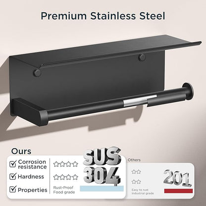 FORIOUS Paper Towel Holder with Shelf, SUS304 Stainless Steel Paper Towel Holder with Storage Shelf, Wall Mount Screw Paper Roll Organizer Commercial Paper Hand Towel Dispensers, Mattle Black - Image 5