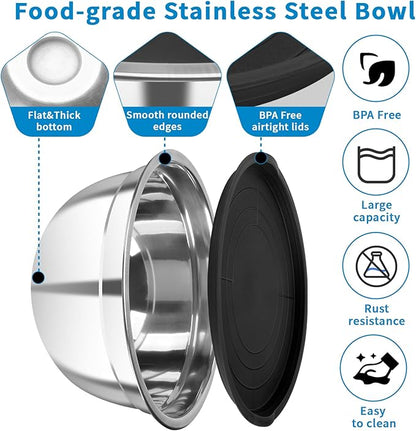 7-Piece Mixing Bowls with Airtight Lids — Stackable Stainless Steel Nesting Bowls, 7 Sizes (0.7Qt–4.5Qt), Space Saving for Kitchen, Dishwasher Safe & BPA-Free