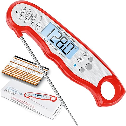 Digital Meat Thermometer, Waterproof Instant Read Food Thermometer for Cooking and Grilling, Kitchen Gadgets, Accessories with Backlight & Calibration for Candy, BBQ Grill, Liquids, Beef, Turkey… by ImSaferellMeatThermometer
