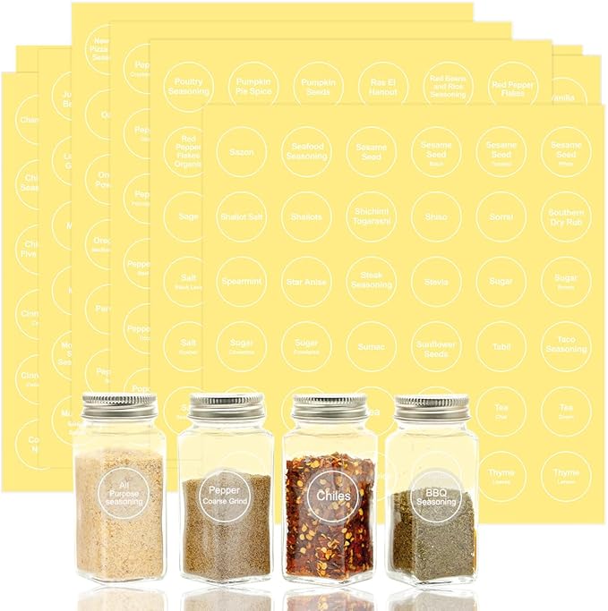 Spice Labels, 432Pcs Spice Labels Stickers 1.4in Waterproof Adhesive Round Preprinted Spice with Blank Label Tear Resistant Sticker for Kitchen Jars Caps Food Containers Organizers (Transparent) by LOPUROExquisiteAccessories