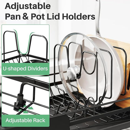 SNTD Large Dish Drying Rack - Expandable (19.3" to 29.4") Dish Rack for Kitchen Counter, Stainless Steel Dish Drainer with Utensil Holder, Pan Holder & Pot Lid Holder (Black) - Image 6