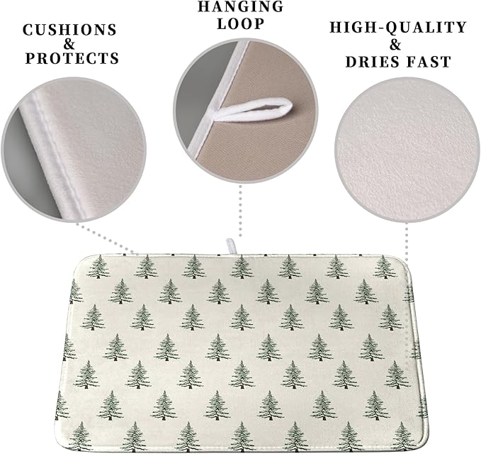 Christmas Tree Dish Drying Mat Winter Xmas Holiday Drying Mats Microfiber Absorbent Dishes Drying Pad Reusable Washable Kitchen Countertop Protector Dish Drainer Rack Mat 16x18 Inch - Image 3