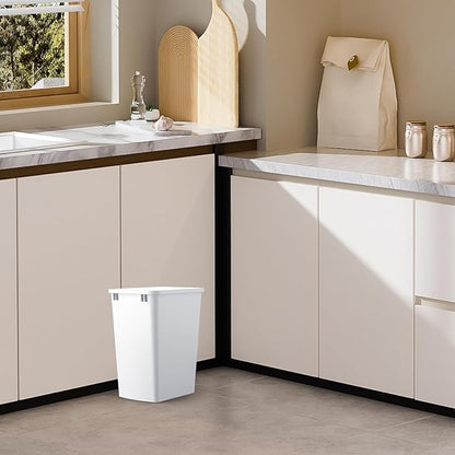 ROOMTEC 35QT Kitchen Trash Can, Sturdy and Lightweight Slim Trash Can, Trash Cans for Kitchen, Workspace, Bathroom, Office, Easy to Clean, 2-Pack, White