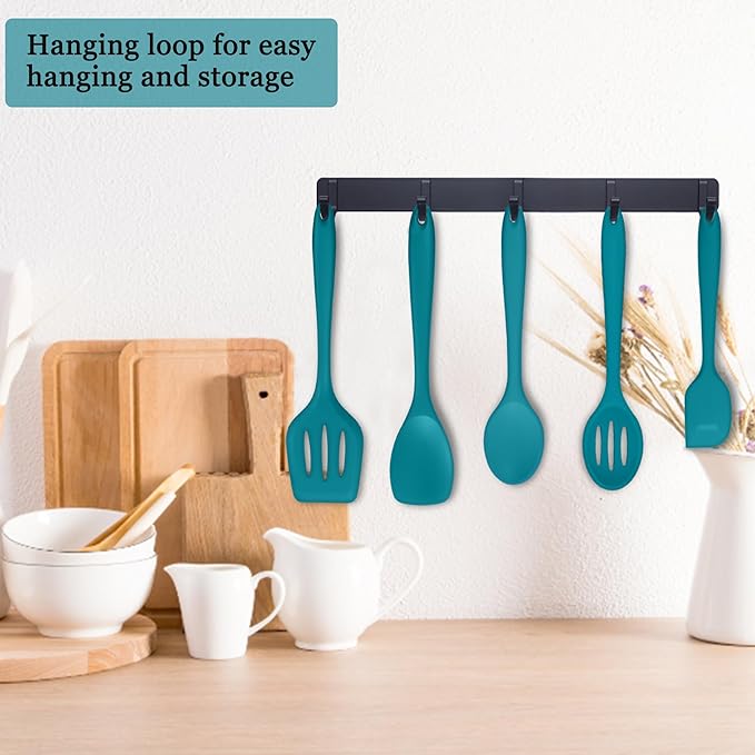 E-far 10 Pieces Silicone Cooking Utensils Set, Heat Resistant Kitchen Utensil Set for Nonstick Cookware, Kitchen Cooking Tools with Spatula, Spoon, Slotted Turner, Non-Toxic & Dishwasher Safe (Blue) - Image 6