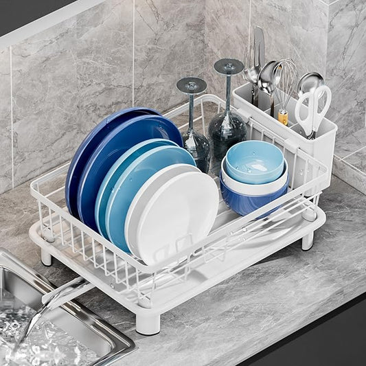 Dish Drying Rack, Stainless Steel-Dish Rack, Dish Racks for Kitchen Counter, Kitchen Dish Drainers with Removable Utensil Holder,New drain outlet,Plate Rack and Drainboard,(White-11" W x 15" L) by GAOKASE