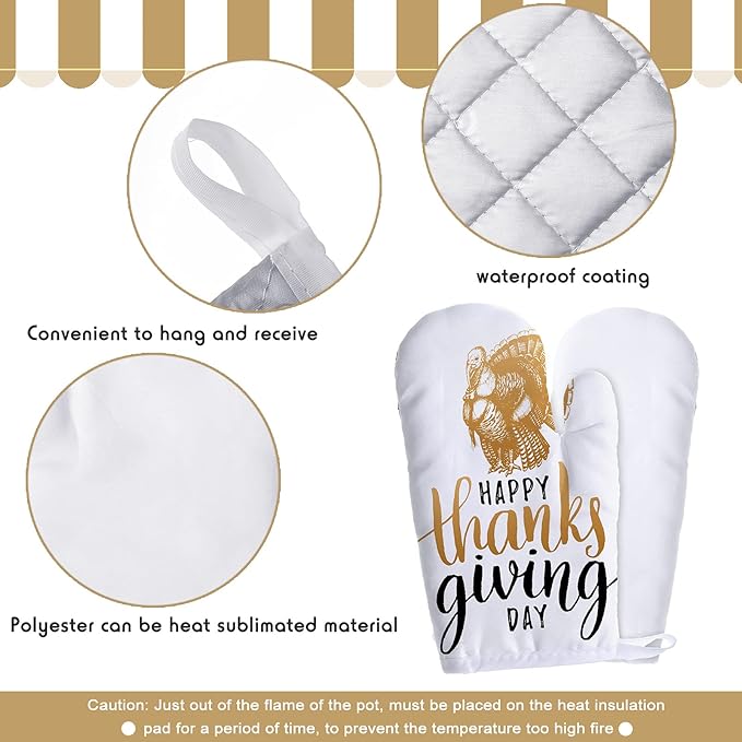 Patelai 6 Pieces Blank Sublimation Oven Mitts Set Include Blank Sublimation Heat Resistance Oven Gloves and Pot Holders for DIY Kitchen Dining Room Accessories