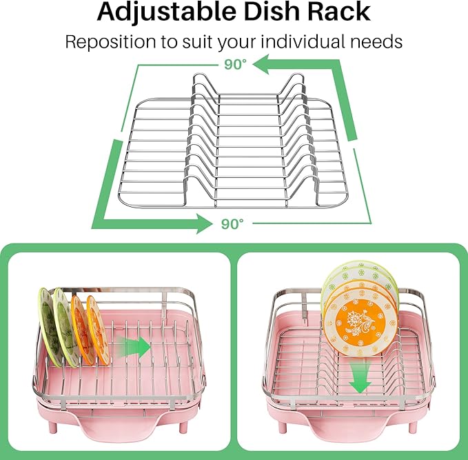 SAYZH Dish Drying Rack - Expandable Dish Rack for Kitchen Counter, Rust-Resistant Dish Drainer with Utensil Holder and Raised Guardrail, Kitchen Organizer for Cup and Bottle (Pink) - Image 7
