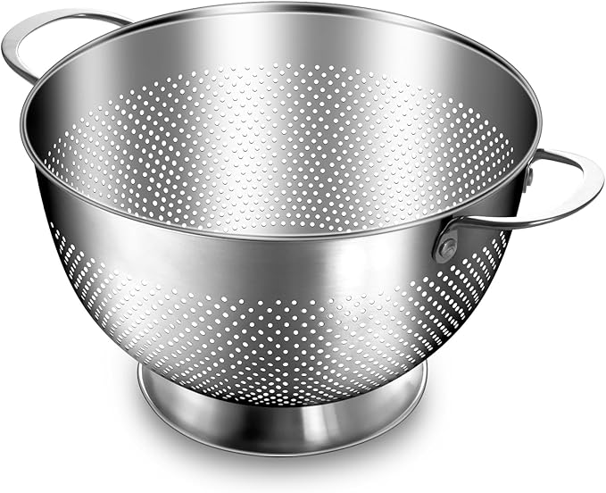 Stainless Steel Colander for Kitchen | 5 Quart Durable Rice and Pasta Strainer with Handle | Oversized Handles | Nesting Design | Rust-Resistant & Dishwasher Safe by EWFEN