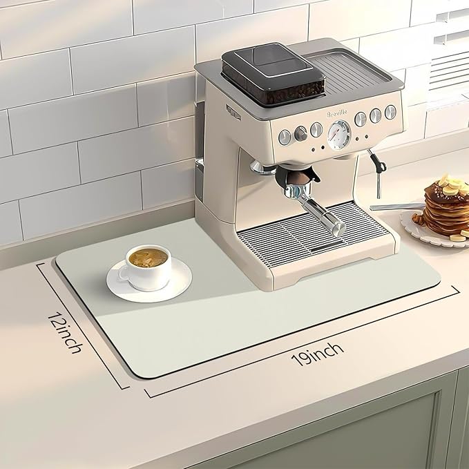 Bloss Coffee Mat, Super Absorbent Dish Drying Mat, Coffee Bar Mat, Kitchen Counter Mat, Hide Stain Rubber Backed Dish Drying Pad(12.2"x19.7", Off White) - Image 3