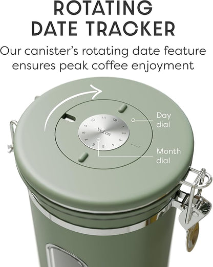 Veken Coffee Canister with Window, Airtight Stainless Steel Kitchen Food Storage Container with Lids, Date Tracker and Scoop for Grounds Coffee, Beans, Tea, Flour, Cereal, Sugar Jars, 22OZ, Green - Image 6