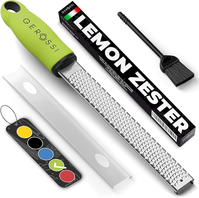 Stainless Steel Cheese Grater & Lemon Zester w/Extra Sharp Blade - Perfect for Lemon, Parmesan, Garlic, Chocolate - Spice Up any Dish in Seconds w/Your Premium Citrus Hand Grater with Handle - Green by GEROSSI