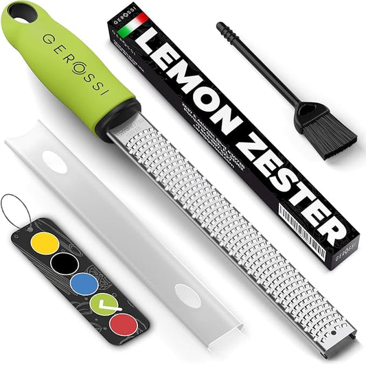 Stainless Steel Cheese Grater & Lemon Zester w/Extra Sharp Blade - Perfect for Lemon, Parmesan, Garlic, Chocolate - Spice Up any Dish in Seconds w/Your Premium Citrus Hand Grater with Handle - Green by GEROSSI