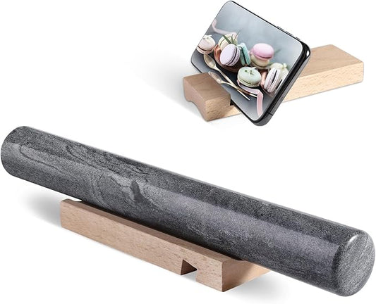 Koville African Natural Marble French Rolling Pin, 12inch Non-Stick Rolling Pin for Baking, Dough Roller for Pasta, Dumpling, Fondant, Pie, Bread, Pizza, Kitchen Baking Tools(Monte Grigio) by Koville