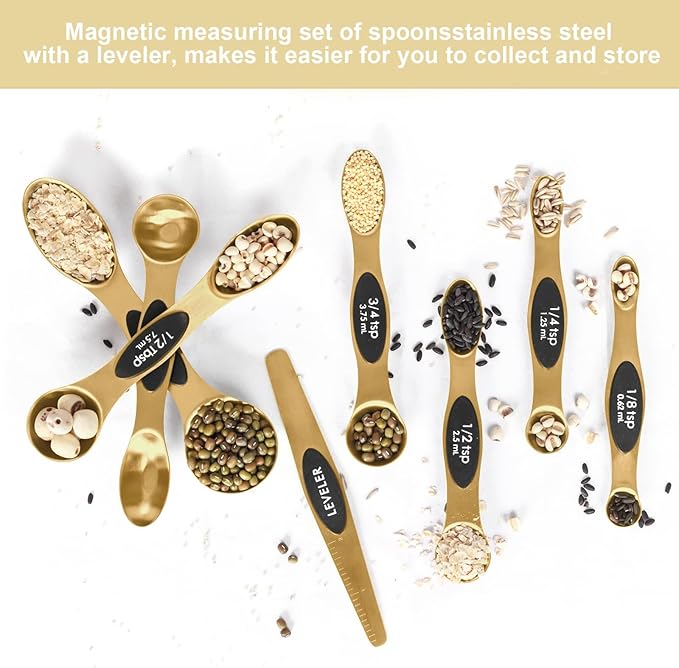 Magnetic Measuring Spoons Set Stainless Steel with Leveler, Stackable Metal Tablespoon Measure Spoon for Baking, Measuring Cups and Spoon Set Kitchen Gadgets Apartment Essentials Fits - Image 3