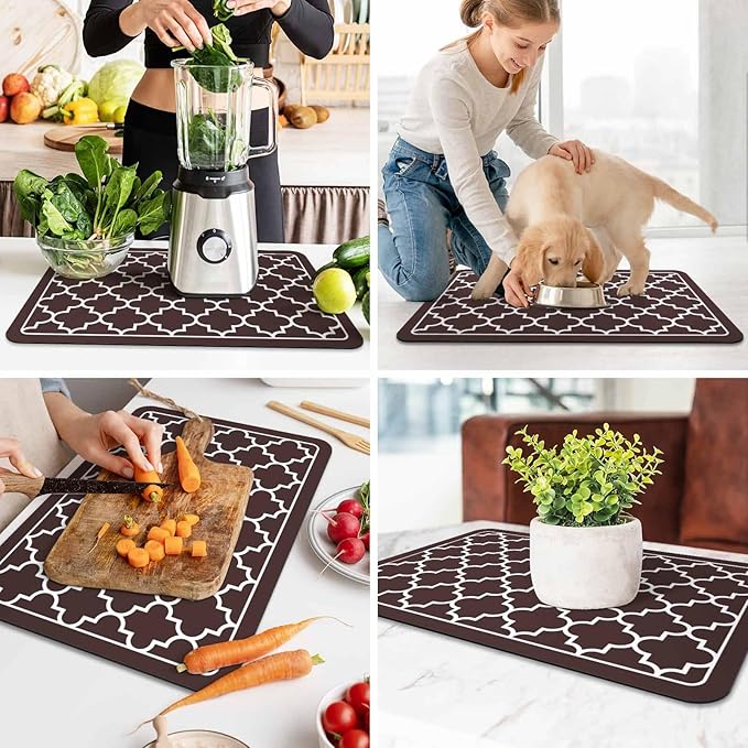 WISELIFE Dish Drying Mat Super Absorbent Drying Mat Large Dish Drying Mats for Kitchen Counter Easy Clean Dish Mat Kitchen Drying Mat16"x 24" Stylish Chocolate - Image 6