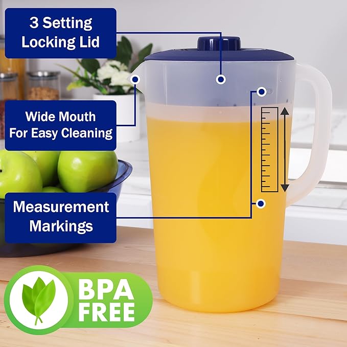 Water Pitcher with Lid 1 Gallon Pitcher, Freezer/Dishwasher Safe, BPA Free & Phthalate Free - Navy - Image 4