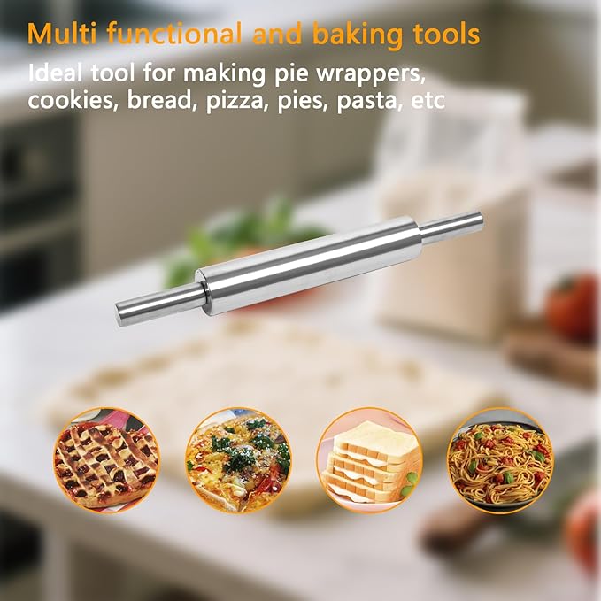 17-Inch Stainless Steel Rolling Pin for Baking - Heavy Duty Metal Dough Roller with Non-Slip Handles for Pizza, Chapati, Cookies & Pastry - Dishwasher Safe - Image 6