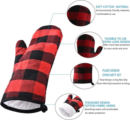 Oven Mitts and Potholders BBQ Gloves-Oven Mitts and Pot Holders with Recycled Infill Silicone Non-Slip Cooking Gloves for Cooking Baking Grilling (4-Piece Set) (Black/Red) - Image 2
