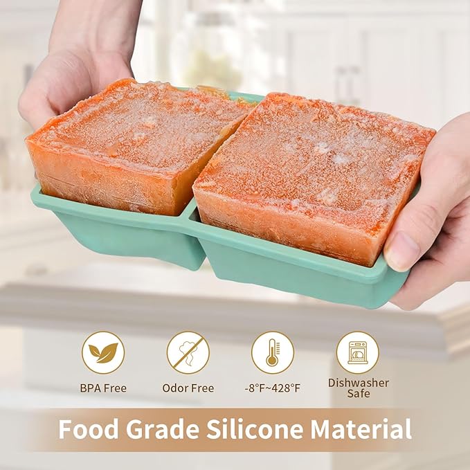 Silicone Freezer Tray for Soup Ice Cubes: 2-Cup Freezing Tray with Lid for Meal Prep - 2Pack Silicon Soup Portion Freeze Trays Make Stock Souped Ice Cube - Image 4