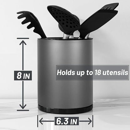 Kitchen Utensil Holder for Countertop 360° Rotating Utensil Caddy Extra Large Utensil Crock Cooking Utensil Holder for Kitchen Counter (Dark Grey) - Image 4