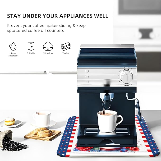 4th of July Large Dish Drying Mat for Kitchen Counter Independence Day 18''x24'' Microfiber Small Red Kitchen Draining Mat for Countertops Memorial Day Dish Drainer Drying Pad - Image 3