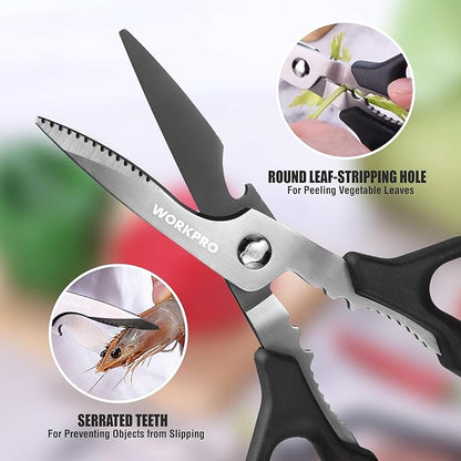 WORKPRO Kitchen Scissors, All Purpose Kitchen Shears with Detachable Stainless Steel Blades, Titanium Coated for Easy Cleaning, Heavy Duty for Meat, Fish, Nuts, Vegetables, Protective Cover Included - Image 8