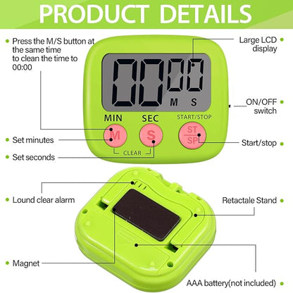Weewooday 24 Pcs Digital Kitchen Timer Magnetic Timer Bulk On/Off Switch Minute Second Count up Countdown Loud Alarm for Exercise Cook Baking (Blue,Green) - Image 3