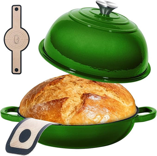 ONKO Dutch Oven For Sourdough Bread Baking, 6QT Enameled Cast Iron Dutch Oven Pot With Lid, Non-stick Sourdough Baking Pan with Bread Dome, Round Ceramic Dutch Ovens Pot with Cloche for Homemade