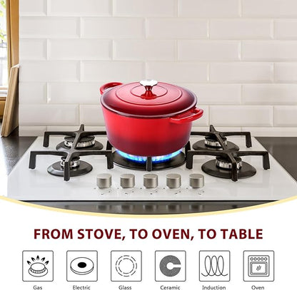 3 Qt Enameled Cast Iron Dutch Oven with Lid, E-far Small Round Nonstick Dutch Oven Pot for Bread Baking Braising Stews Roasting Cooking, Heavy Duty, Induction & Oven Safe - Red