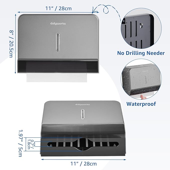 Paper Towel Dispenser Wall Mount, Large Capacity 200 Sheets, No Drilling Adhesive, Commercial & Home Use for Bathroom and Kitchen, Gray