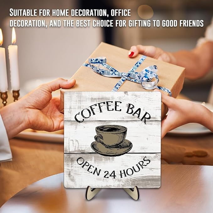 Coffee Bar Sign Plaque, Vintage Farmhouse Coffee Station Decor – 24 Hours Open Bar Plaque for Cafe, Home or Office, Rustic Kitchen Wall Art, CoffeeShop Accessories - Image 6