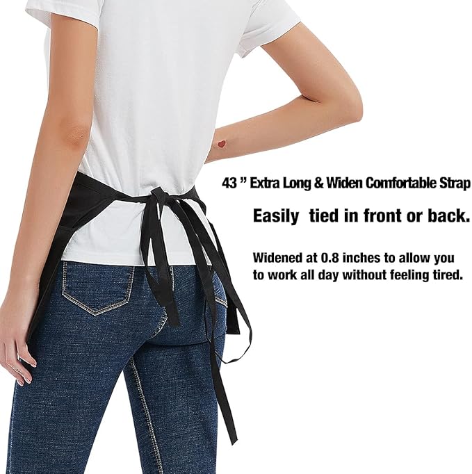 DUSKCOVE 12 Pack Server Aprons with 3 Pockets - Waitress Half Aprons for Women Men Water Resistant with Long Waist Strap