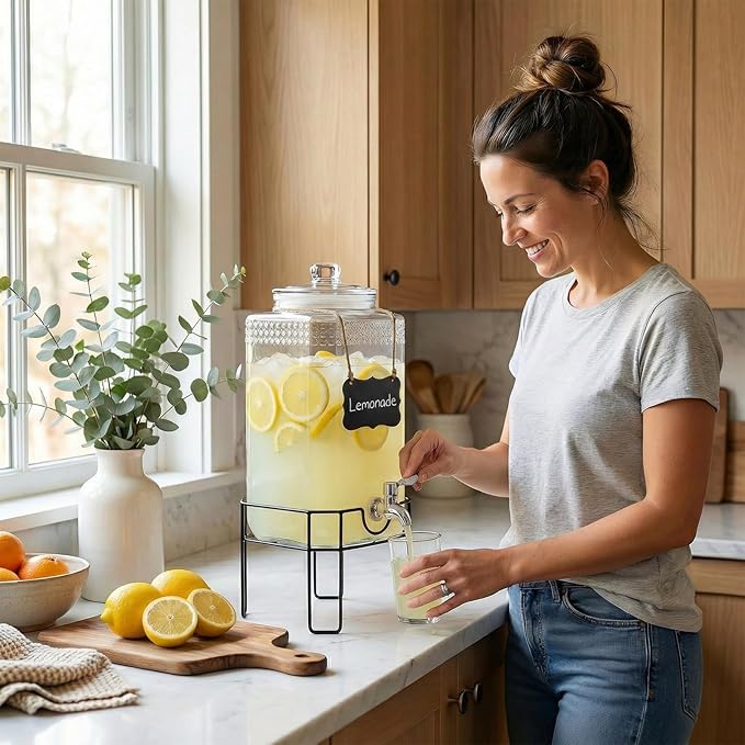 1.5 Gallon Glass Drink Dispenser, Drink Dispensers for Parties, Beverage Dispenser with Stand and Glass Lid, 100% Leakproof Spigot, Ideal for Lemonade, Juice, Iced Tea, Laundry Detergent - Image 8