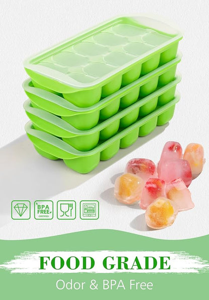 DOQAUS Ice Cube Tray with Lid and Bin - 4 Pack Ice Bucket Kits, Stackable Silicone Ice Trays for Freezer, Easy Pop Out, BPA Free for Cocktail, Coffee, Soup, Food, RV, Kitchen - Image 5